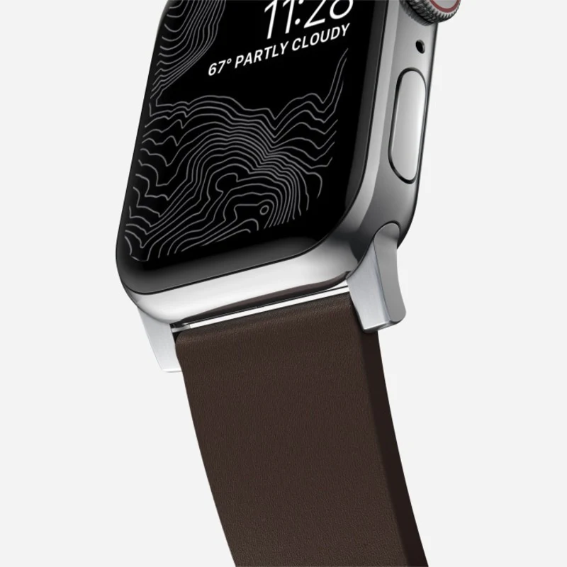 Nomad Active Band Pro 42mm/44mm/45mm/46mm/49mm Silver Hardware Leather Bracelet - Classic Brown - Image 5