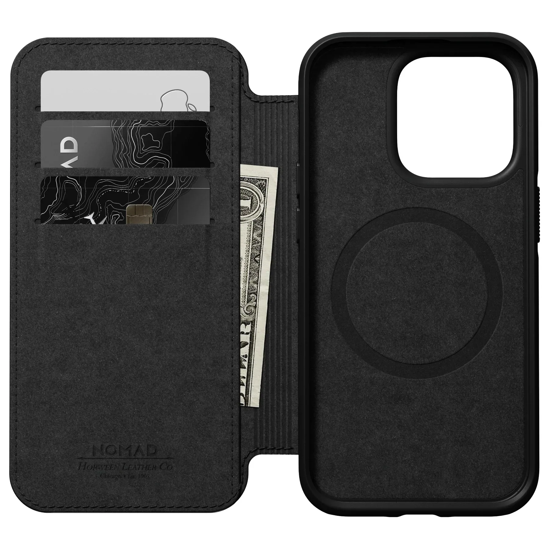 Nomad Modern Horween Leather Folio Case iPhone 15 Pro Max - Black - Image 6