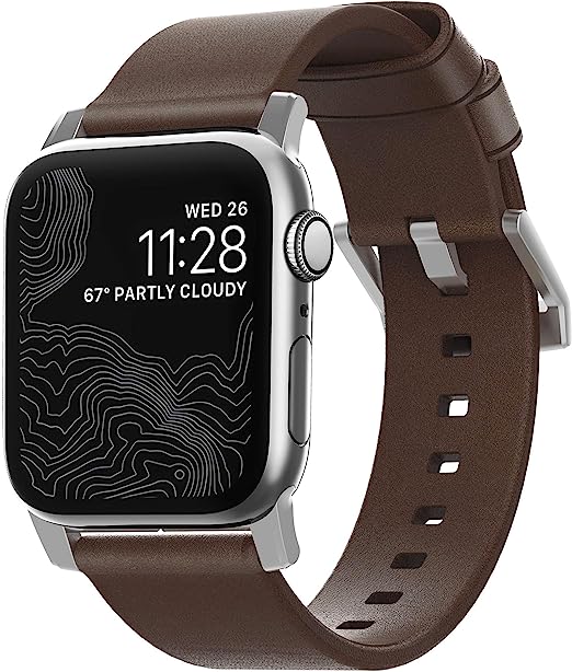Nomad Horween Leather Modern Strap Apple Watch 1-8 41mm / 40mm - Rustic Brown & Silver - Image 8