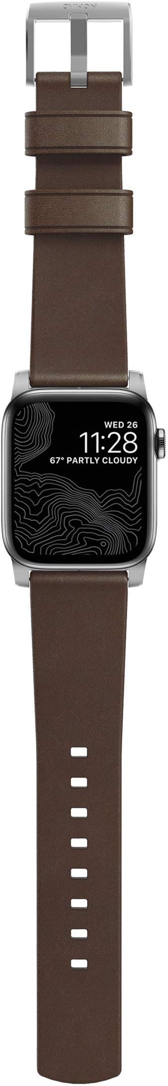 Nomad Horween Leather Modern Strap Apple Watch 1-8 41mm / 40mm - Rustic Brown & Silver - Image 9