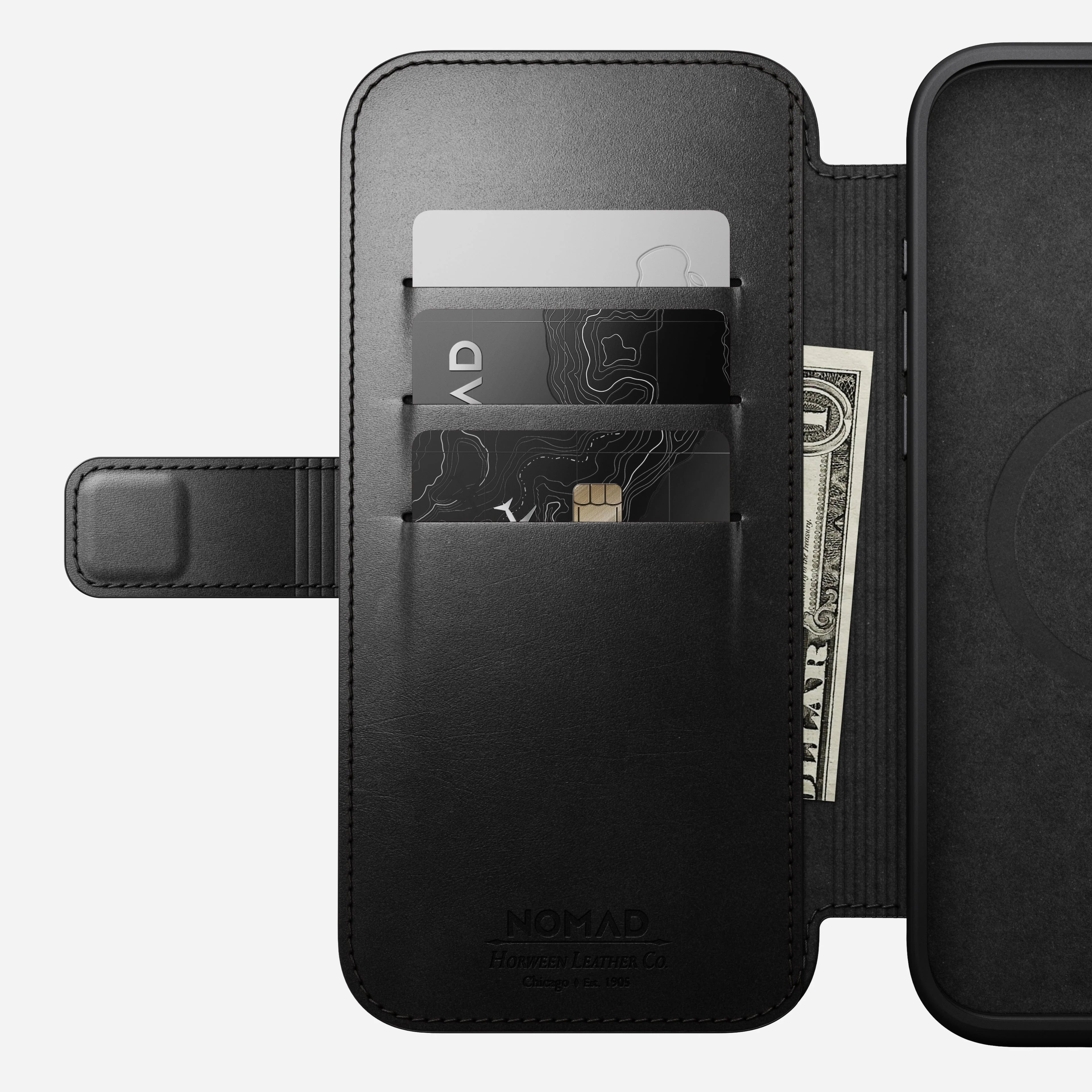 Nomad Horween Premium Leather Folio Case iPhone 16 Pro 6.3 - Black - Image 6