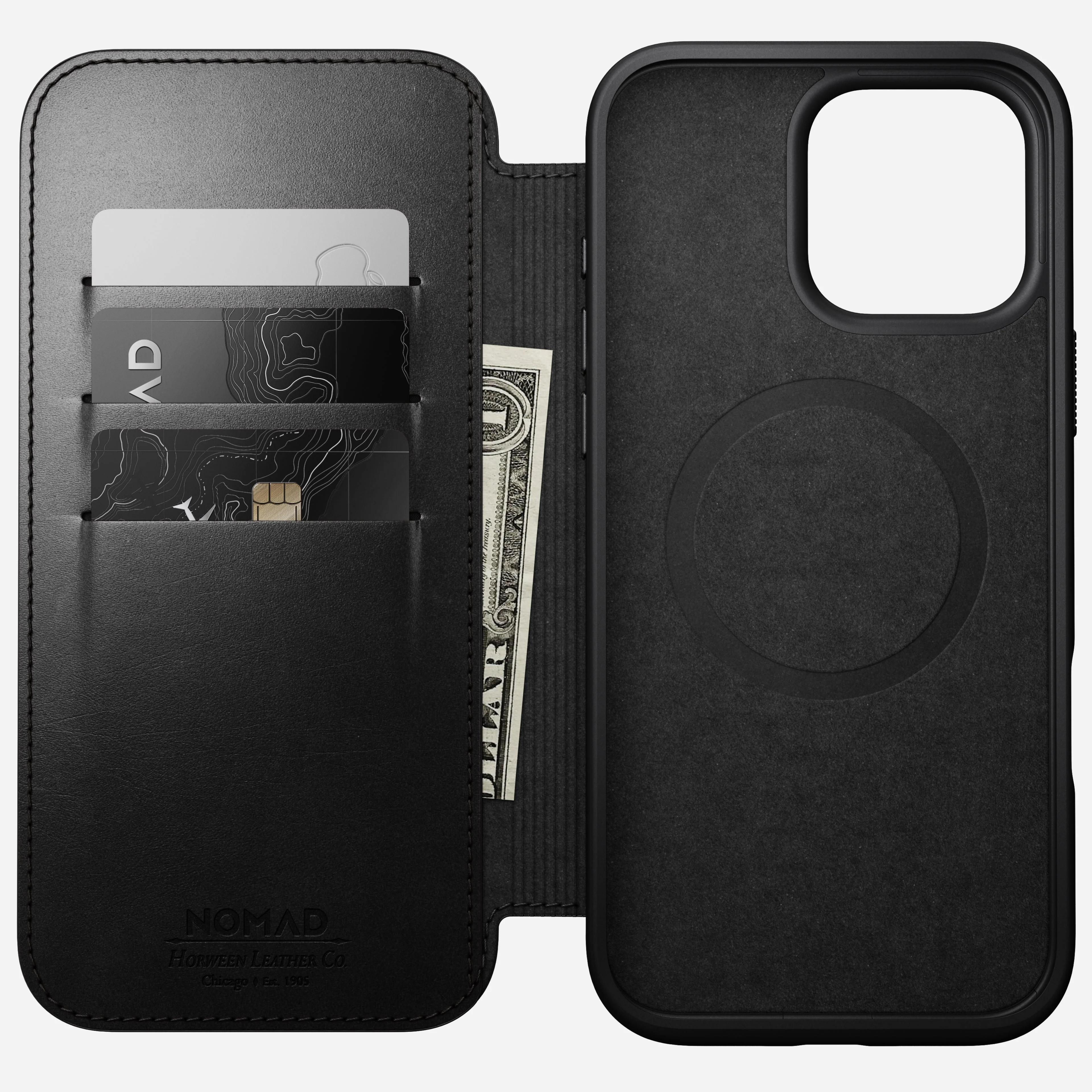 Nomad Horween Premium Leather Folio Case iPhone 16 Pro 6.3 - Black - Image 7
