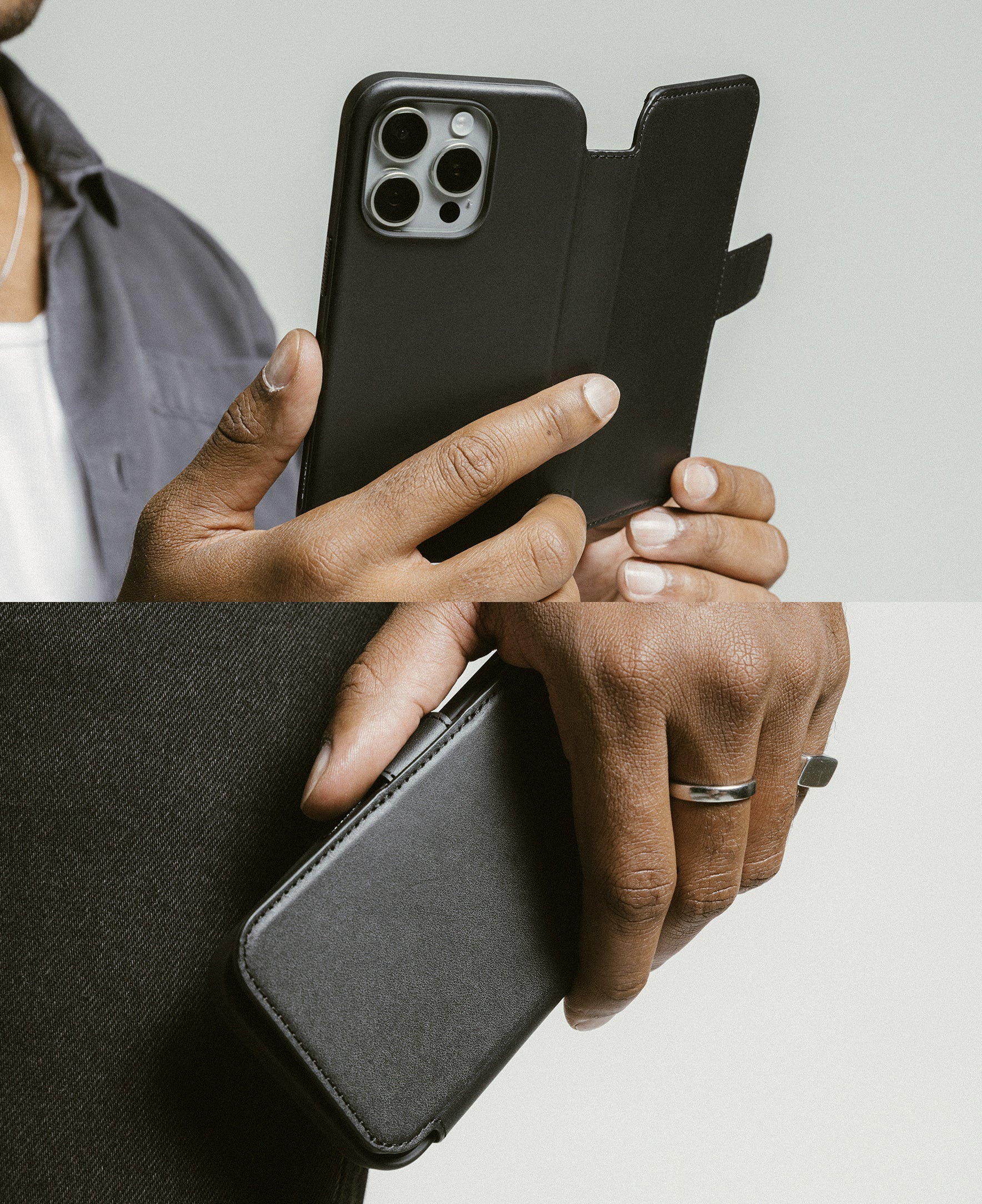 Nomad Horween Premium Leather Folio Case iPhone 16 Pro 6.3 - Black - Image 9