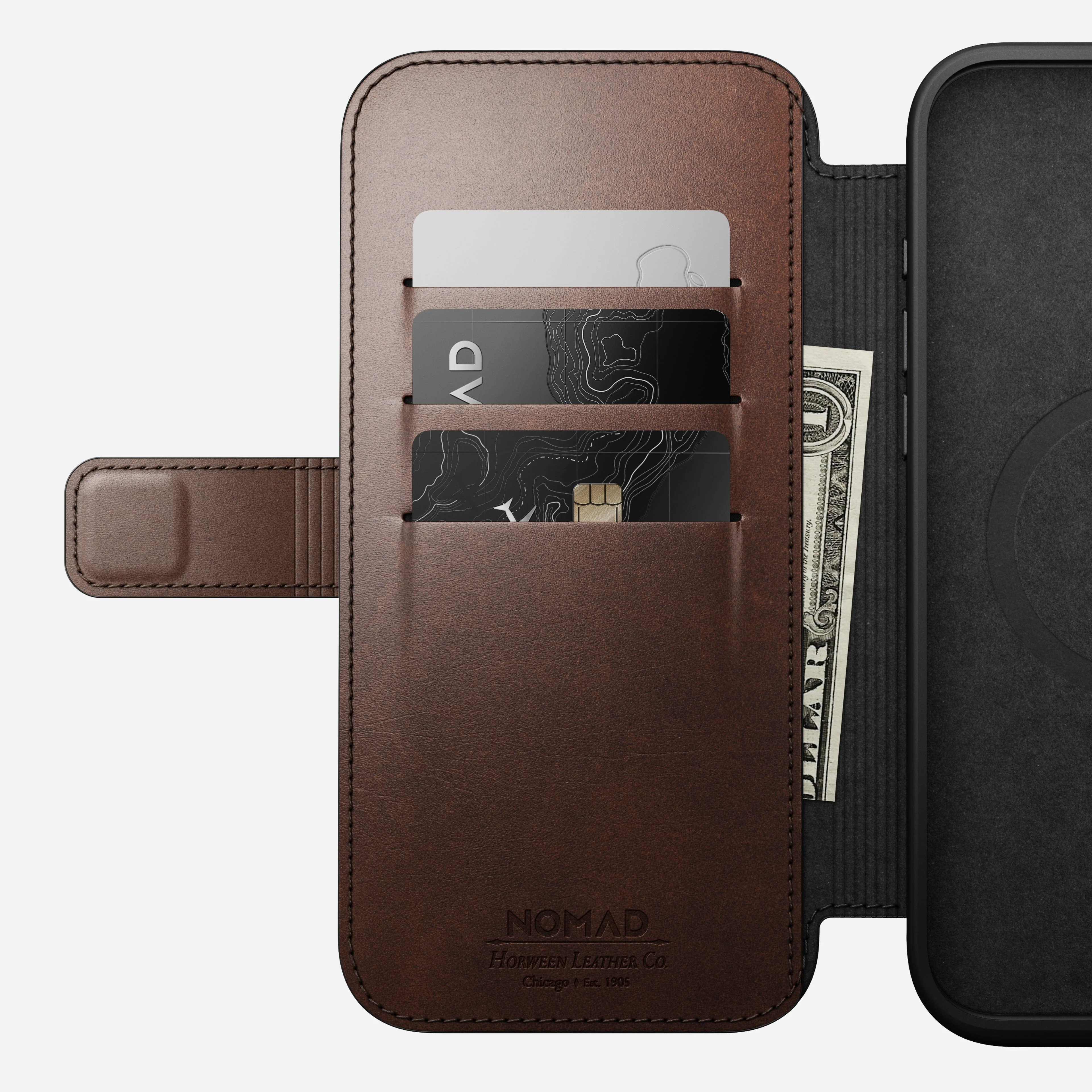 Nomad Horween Premium Leather Folio Case iPhone 16 Pro 6.3 - Brown - Image 4