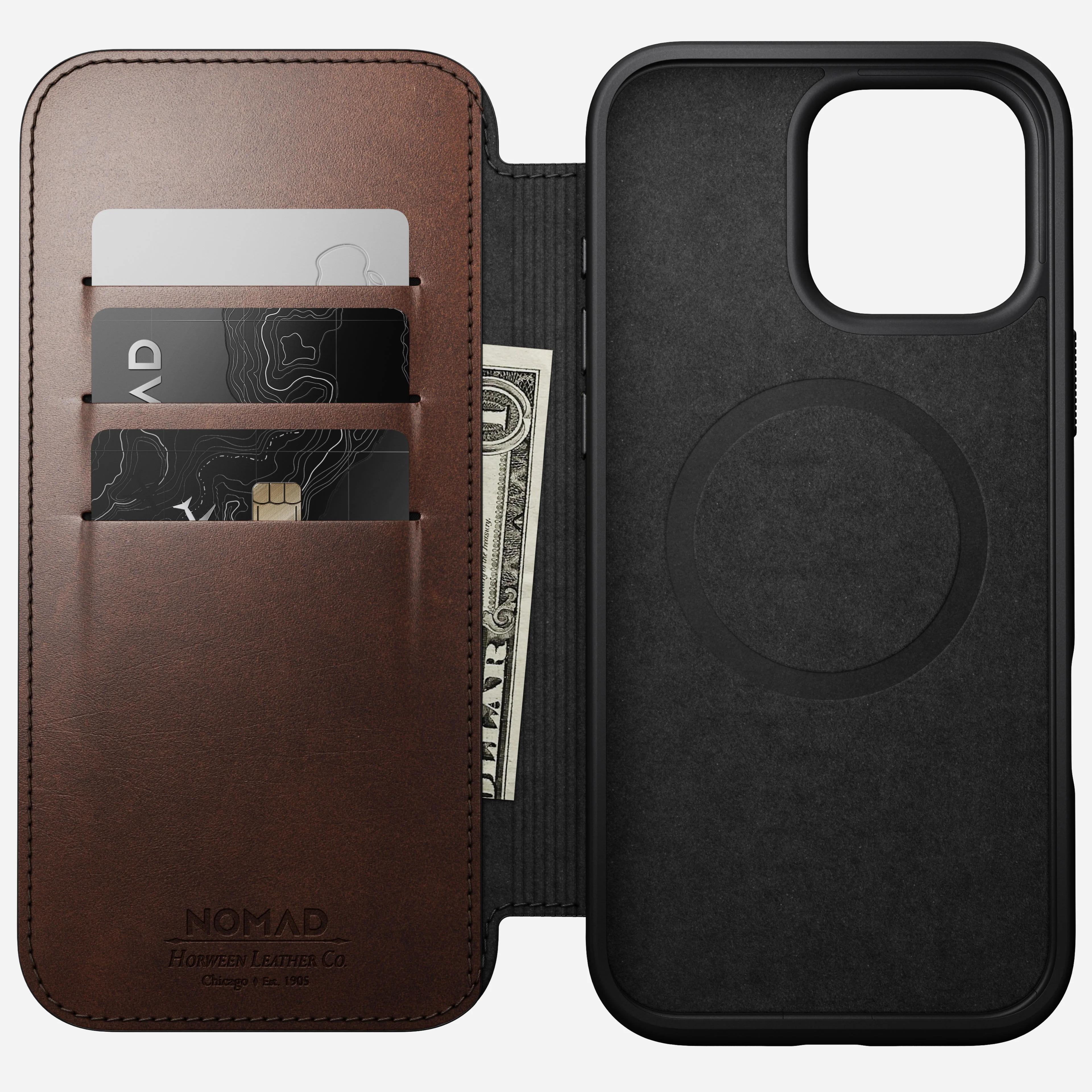 Nomad Horween Premium Leather Folio Case iPhone 16 Pro Max 6.9 - Brown - Image 8