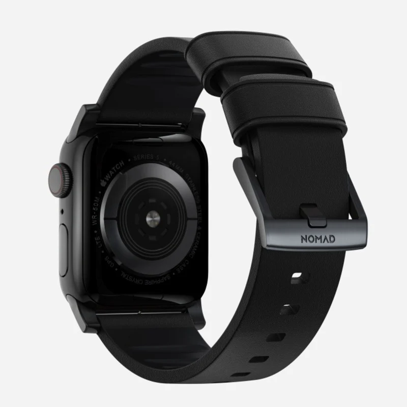 Nomad Active Band Pro 42mm/44mm/45mm/49mm Black Hardware Leather Bracelet - Black - Image 2