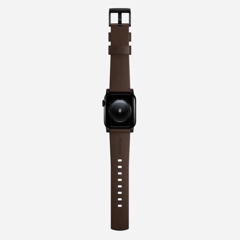 Nomad Modern Band 41mm Black Hardware Horween Leather Bracelet - Rustic Brown - Image 8