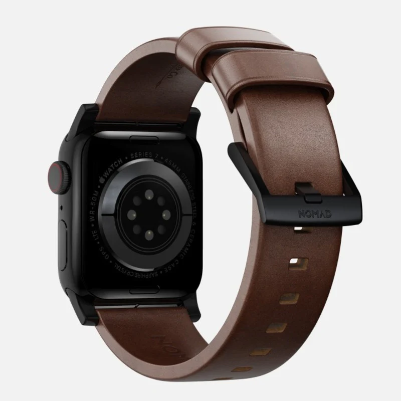 Nomad Modern Band Horween Leather Bracelet for Apple Watch 42-49 & Ultra 1 - 3 - Rustic Brown (Black Hardware) - Image 3