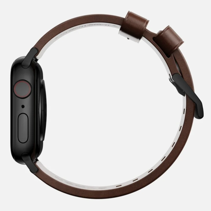 Nomad Modern Band Horween Leather Bracelet for Apple Watch 42-49 & Ultra 1 - 3 - Rustic Brown (Black Hardware) - Image 4