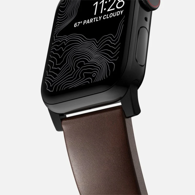 Nomad Modern Band Horween Leather Bracelet for Apple Watch 42-49 & Ultra 1 - 3 - Rustic Brown (Black Hardware) - Image 5