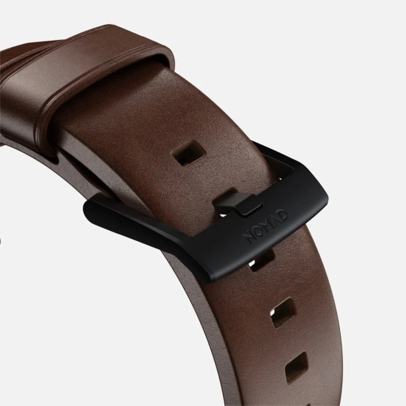 Nomad Modern Band Horween Leather Bracelet for Apple Watch 42-49 & Ultra 1 - 3 - Rustic Brown (Black Hardware) - Image 6