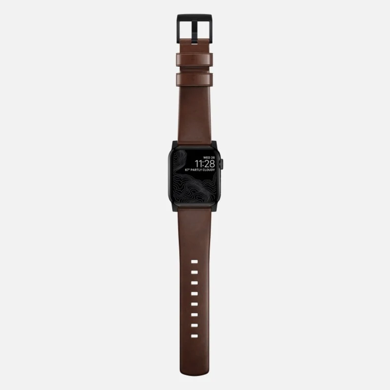 Nomad Modern Band Horween Leather Bracelet for Apple Watch 42-49 & Ultra 1 - 3 - Rustic Brown (Black Hardware) - Image 7