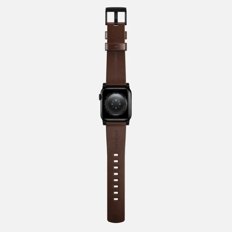 Nomad Modern Band Horween Leather Bracelet for Apple Watch 42-49 & Ultra 1 - 3 - Rustic Brown (Black Hardware) - Image 8