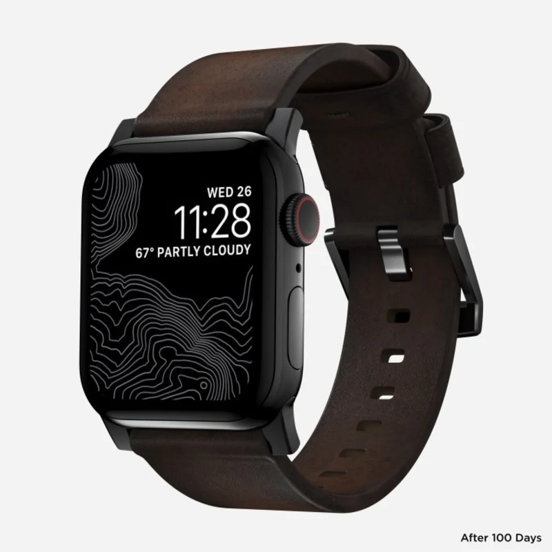 Nomad Modern Band Leather Bracelet for Apple Watch 42-49 & Ultra 1 - 3 - Brown (Black Hardware) - Image 2