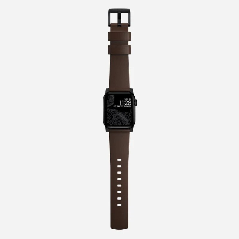 Nomad Modern Band Leather Bracelet for Apple Watch 42-49 & Ultra 1 - 3 - Brown (Black Hardware) - Image 4