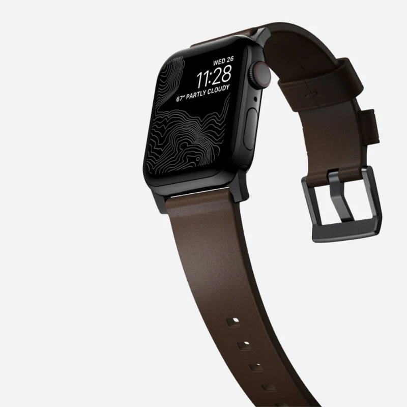 Nomad Modern Band Leather Bracelet for Apple Watch 42-49 & Ultra 1 - 3 - Brown (Black Hardware) - Image 6