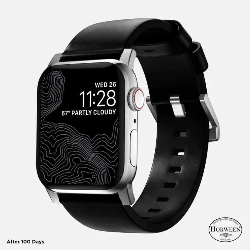 Nomad Modern Band 45mm Silver Hardware Horween Leather Bracelet - Black - Image 2