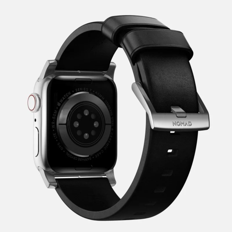 Nomad Modern Band 45mm Silver Hardware Horween Leather Bracelet - Black - Image 3