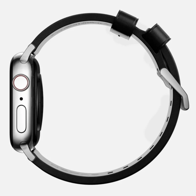 Nomad Modern Band 45mm Silver Hardware Horween Leather Bracelet - Black - Image 4