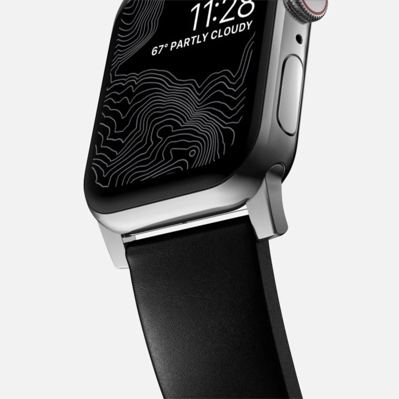 Nomad Modern Band 45mm Silver Hardware Horween Leather Bracelet - Black - Image 5
