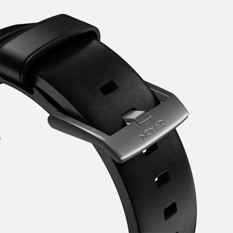 Nomad Modern Band 45mm Silver Hardware Horween Leather Bracelet - Black - Image 6