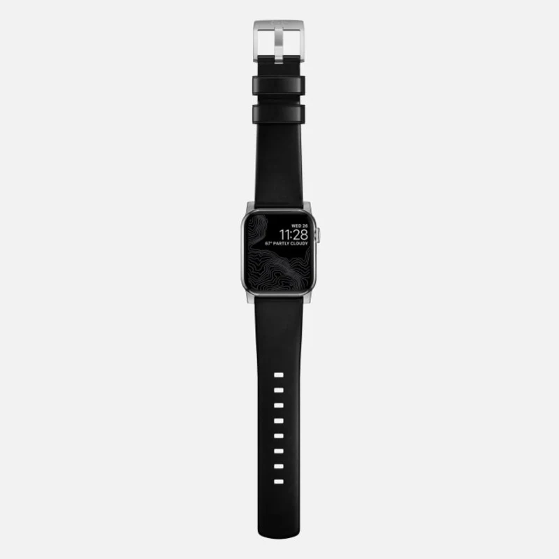 Nomad Modern Band 45mm Silver Hardware Horween Leather Bracelet - Black - Image 7