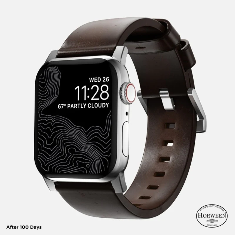 Nomad Modern Band 42mm/44mm/45mm/49mm Silver Hardware w/ Horween Leather for Apple Watch Rustic Brown - Image 2