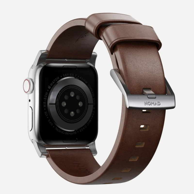 Nomad Modern Band 42mm/44mm/45mm/49mm Silver Hardware w/ Horween Leather for Apple Watch Rustic Brown - Image 3