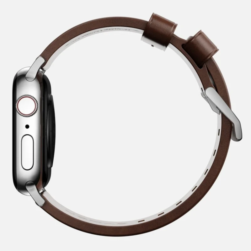 Nomad Modern Band 42mm/44mm/45mm/49mm Silver Hardware w/ Horween Leather for Apple Watch Rustic Brown - Image 4