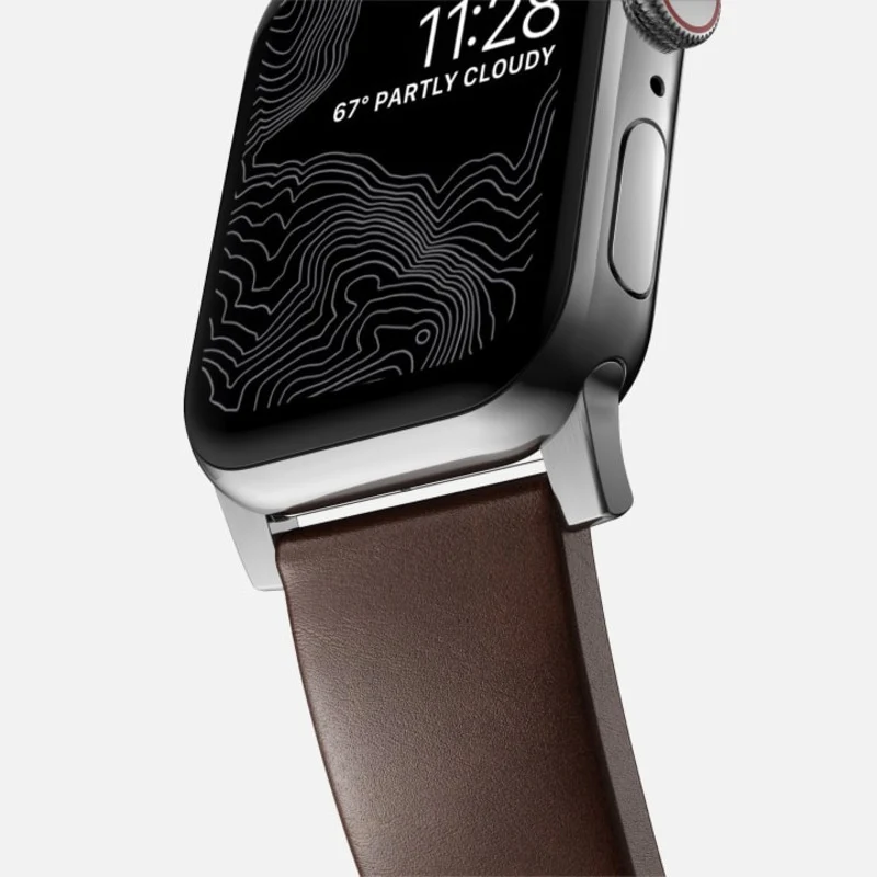 Nomad Modern Band 42mm/44mm/45mm/49mm Silver Hardware w/ Horween Leather for Apple Watch Rustic Brown - Image 5