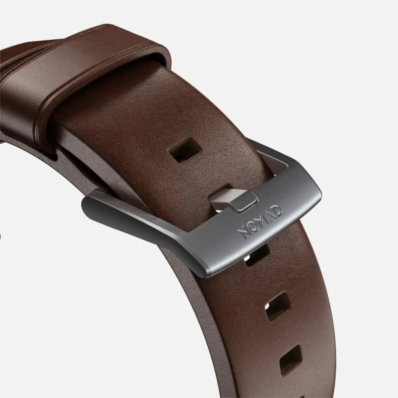 Nomad Modern Band 42mm/44mm/45mm/49mm Silver Hardware w/ Horween Leather for Apple Watch Rustic Brown - Image 6