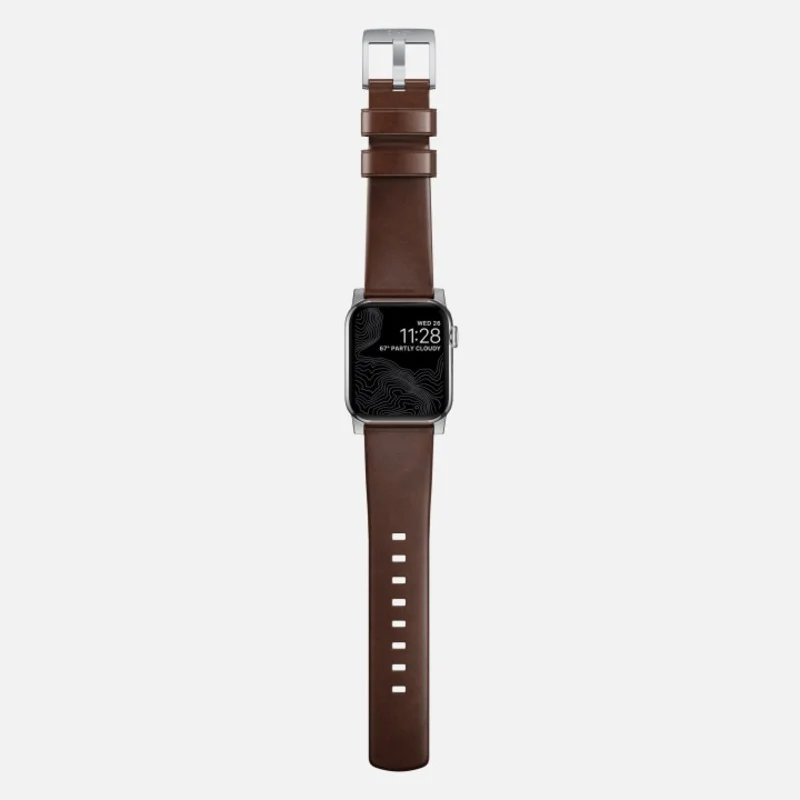 Nomad Modern Band 42mm/44mm/45mm/49mm Silver Hardware w/ Horween Leather for Apple Watch Rustic Brown - Image 7