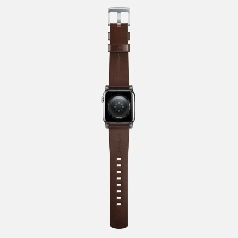 Nomad Modern Band 42mm/44mm/45mm/49mm Silver Hardware w/ Horween Leather for Apple Watch Rustic Brown - Image 8