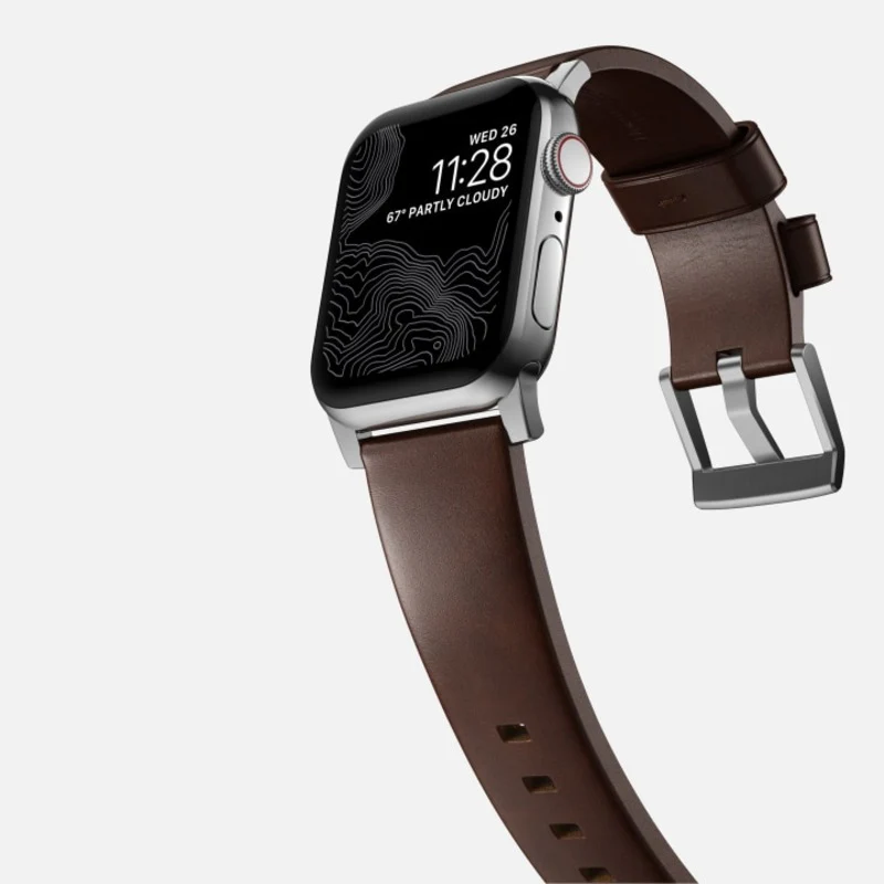 Nomad Modern Band 42mm/44mm/45mm/49mm Silver Hardware w/ Horween Leather for Apple Watch Rustic Brown - Image 9