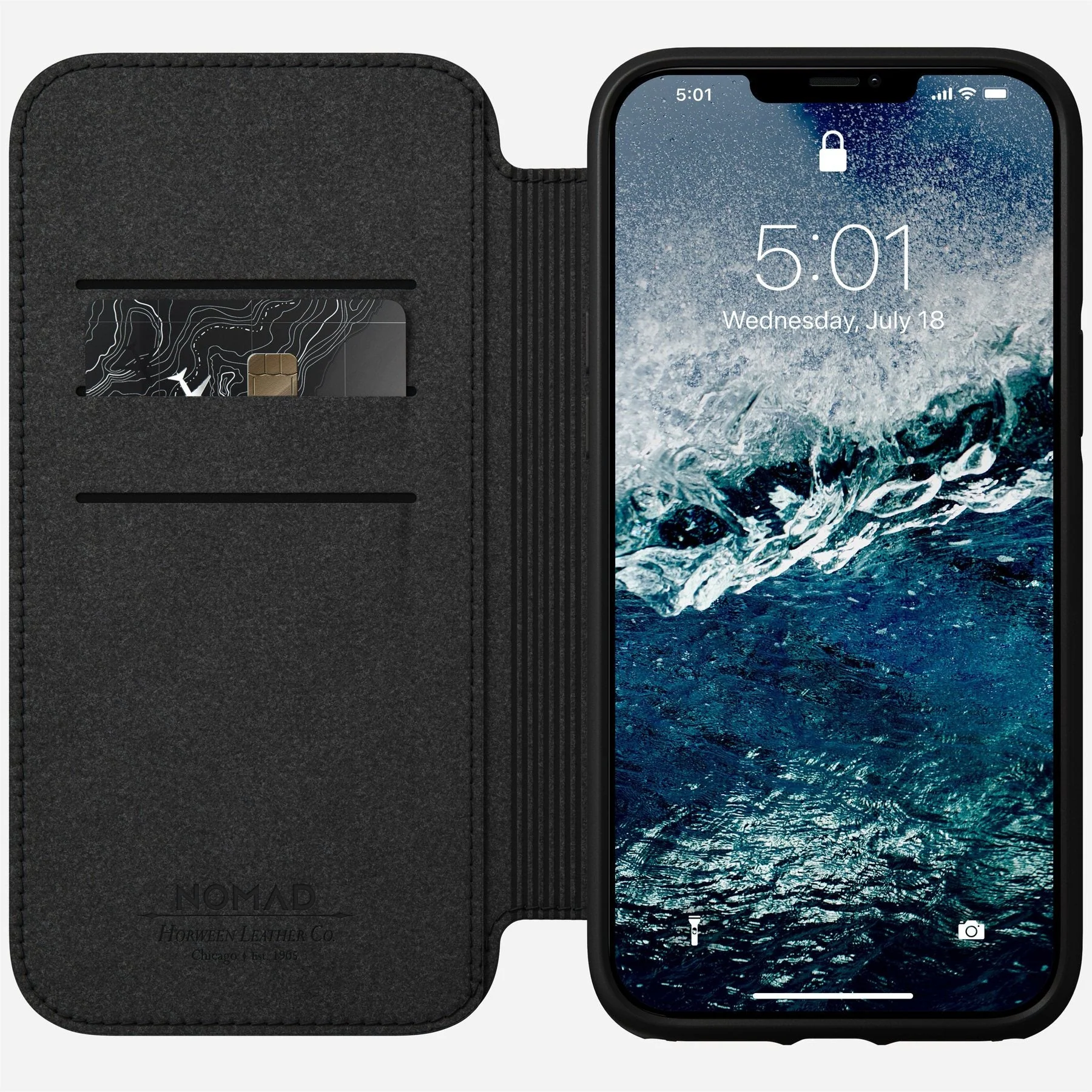 Nomad Rugged Folio Case w/ Horween Leather For iPhone 12 Pro Max - BLACK - Image 5
