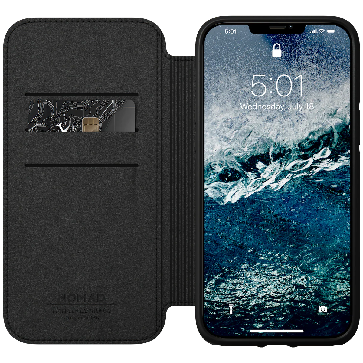 Nomad Rugged Leather Folio Case w/ Magsafe For iPhone 12 Pro Max - Black - Image 7