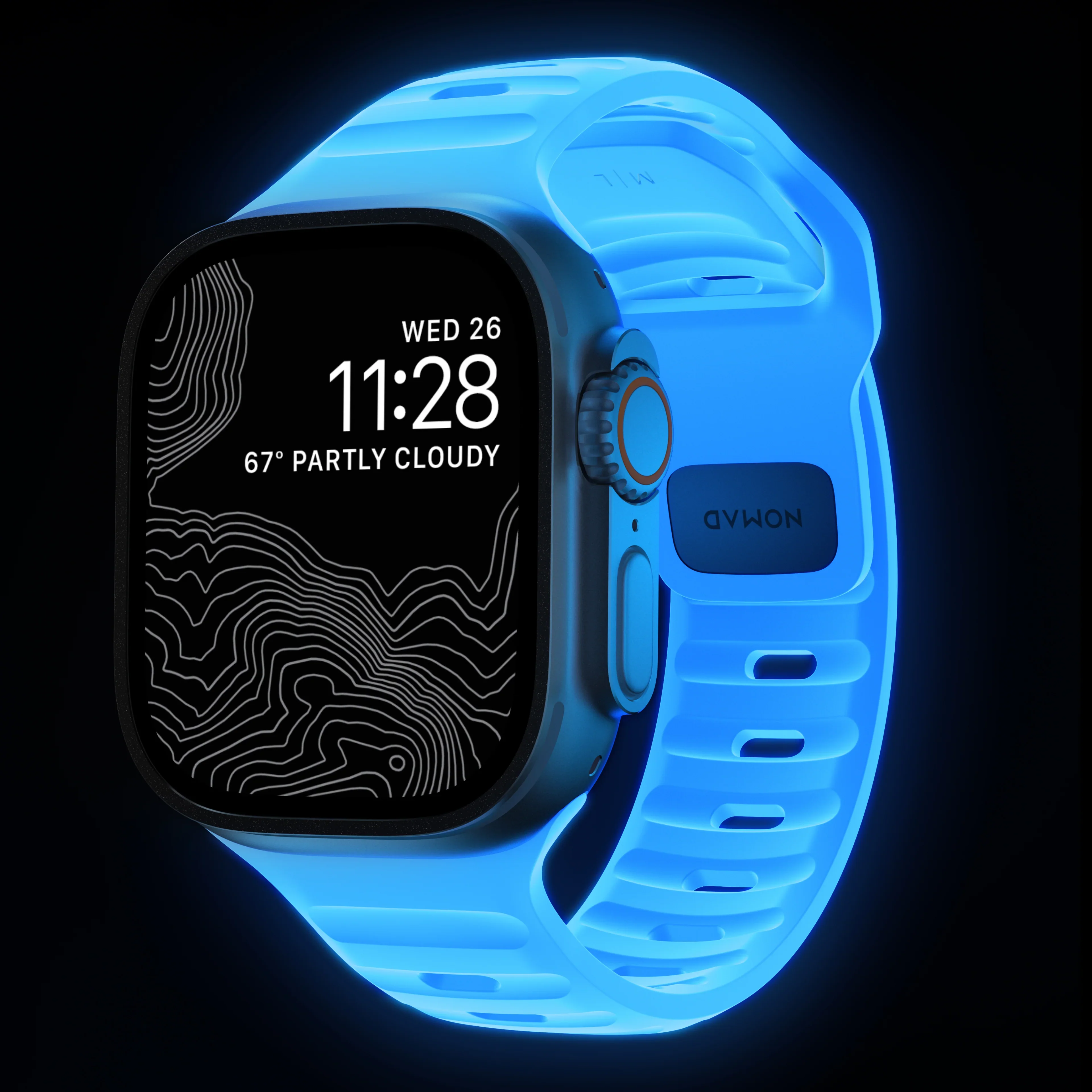 Nomad Sport Band Icy Blue Glow for Apple Watch 44-49mm – Limited Edition Glow 2.0 - Image 4