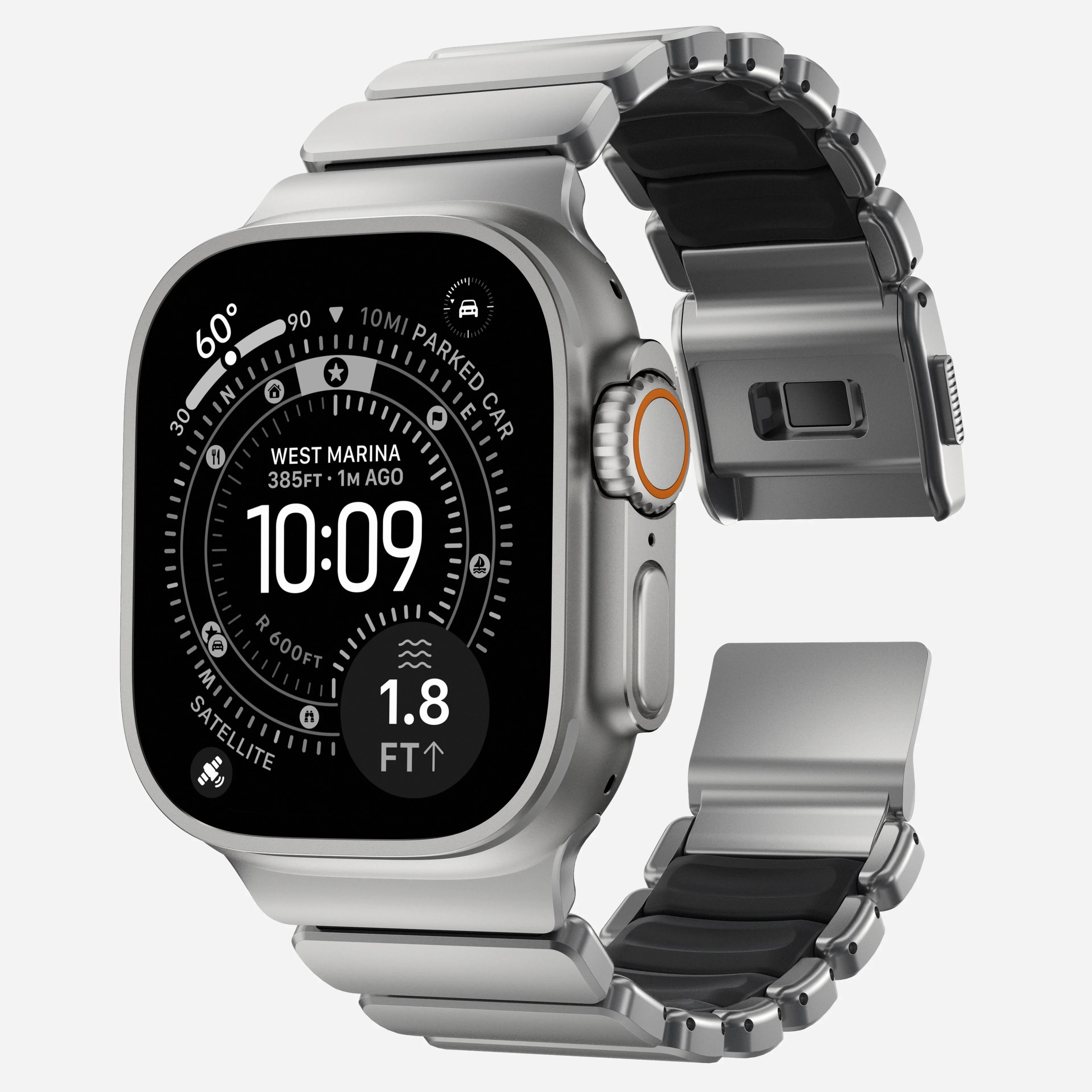 Nomad Stratos Titanium Apple Watch Ultra 1 - 3 / 42-49mm / Series 1-11 & SE - Natural Titanium / Black - Image 3