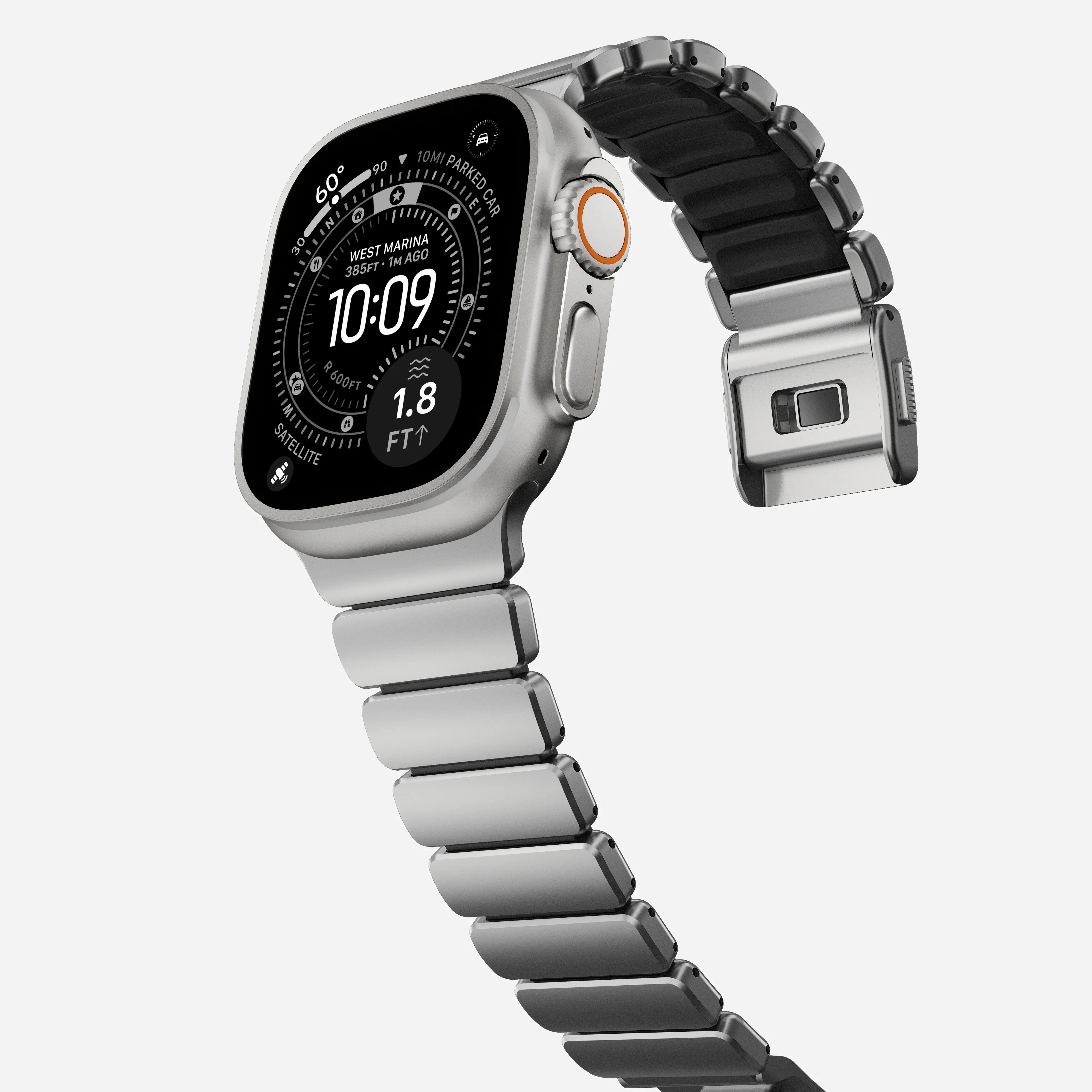Nomad Stratos Titanium Apple Watch Ultra 1 - 3 / 42-49mm / Series 1-11 & SE - Natural Titanium / Black - Image 8