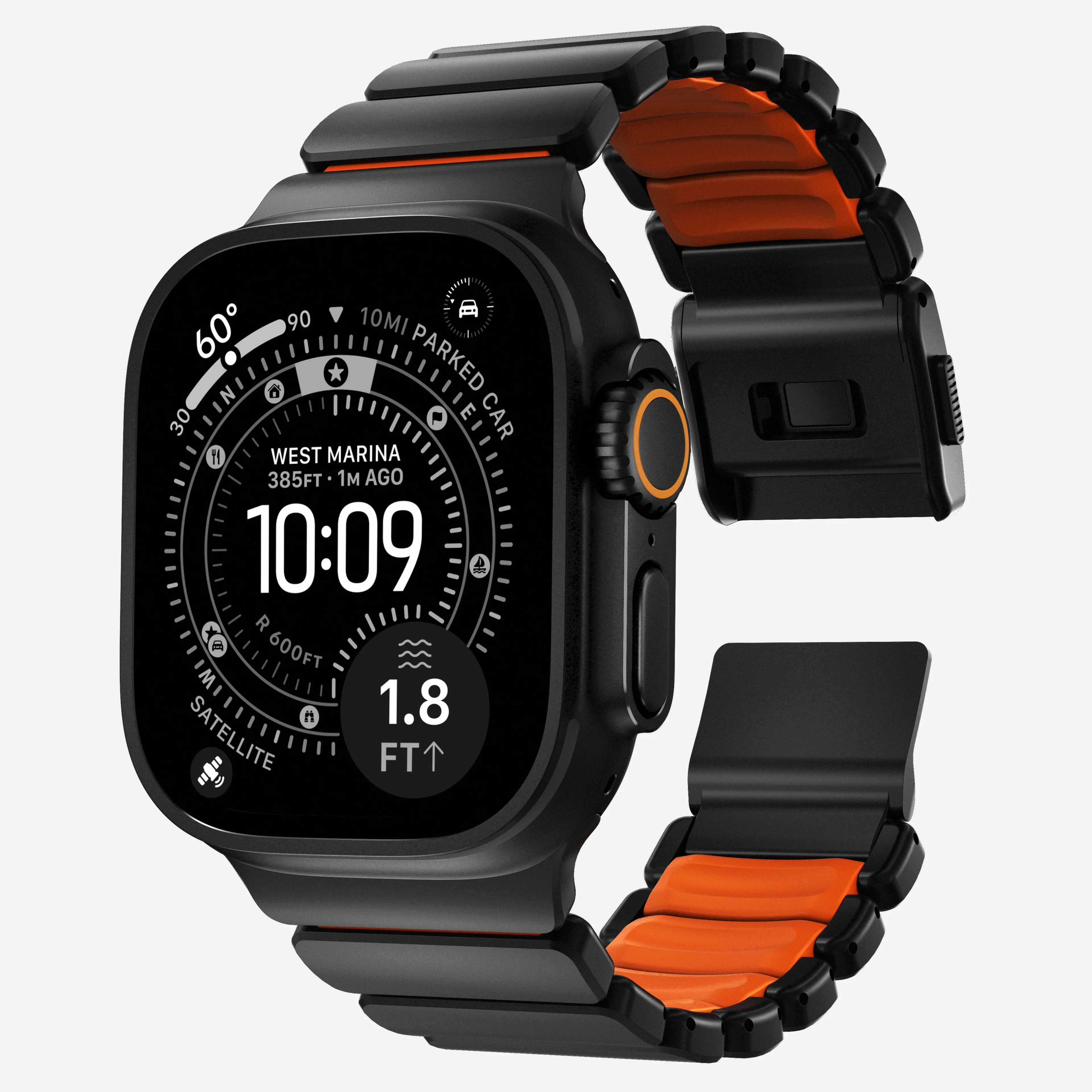 Nomad Stratos Titanium Apple Watch Ultra 1 - 3 / 42-49mm / Series 1-11 & SE - Black / Orange - Image 5
