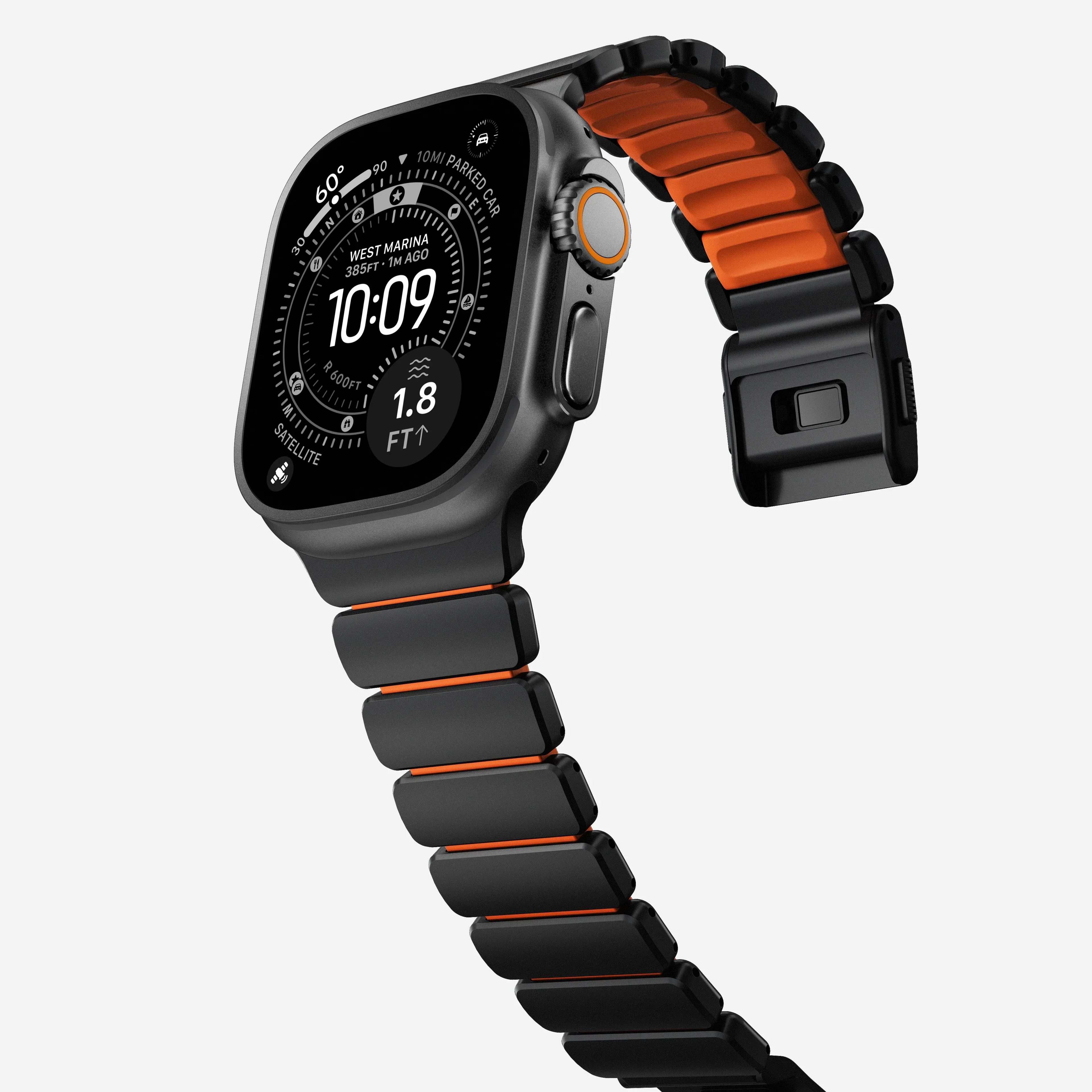 Nomad Stratos Titanium Apple Watch Ultra 1 - 3 / 42-49mm / Series 1-11 & SE - Black / Orange - Image 8