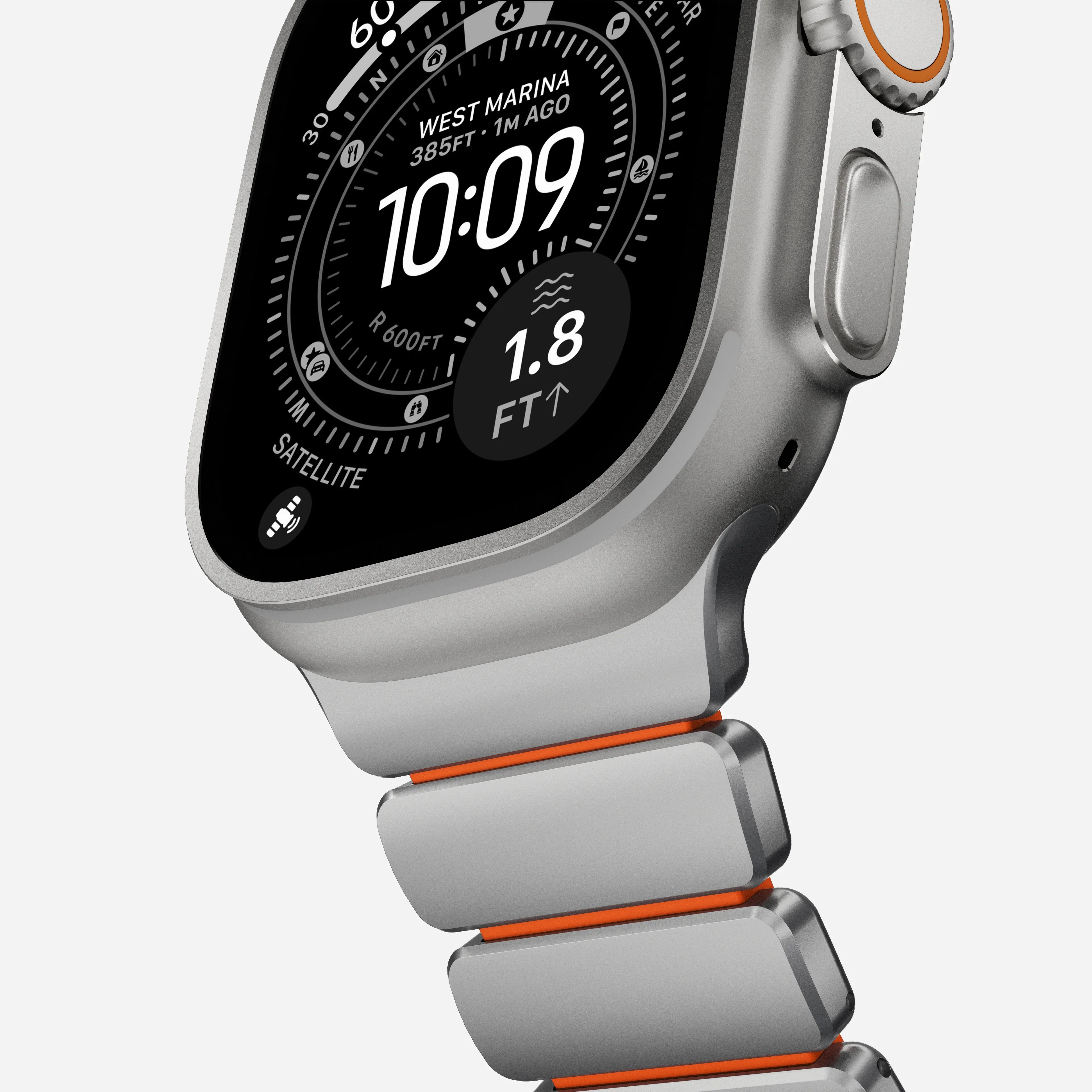 Nomad Stratos Titanium Apple Watch Ultra 1 - 3 / 42-49mm / Series 1-11 & SE - Natural / Orange - Image 10