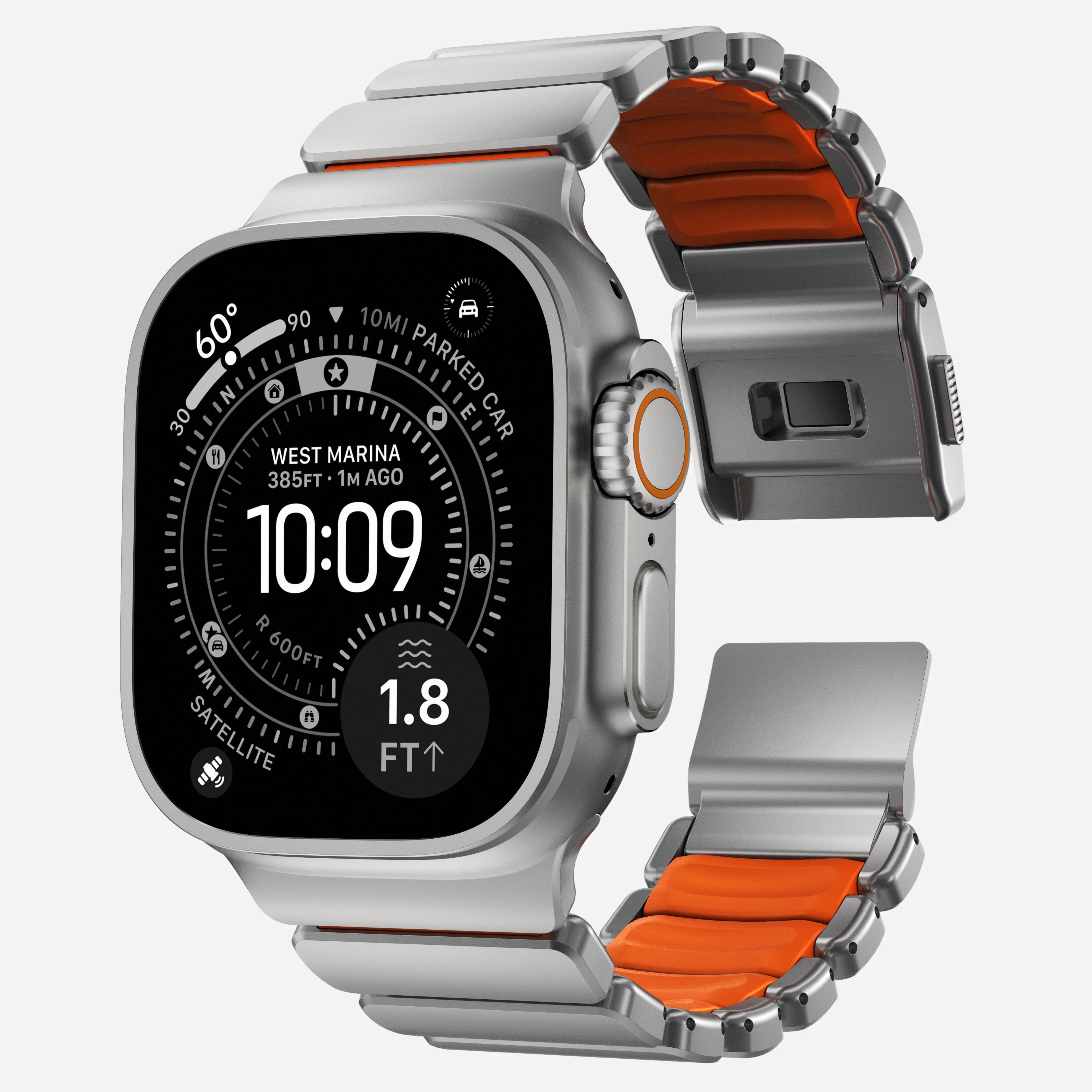 Nomad Stratos Titanium Apple Watch Ultra 1 - 3 / 42-49mm / Series 1-11 & SE - Natural / Orange - Image 8