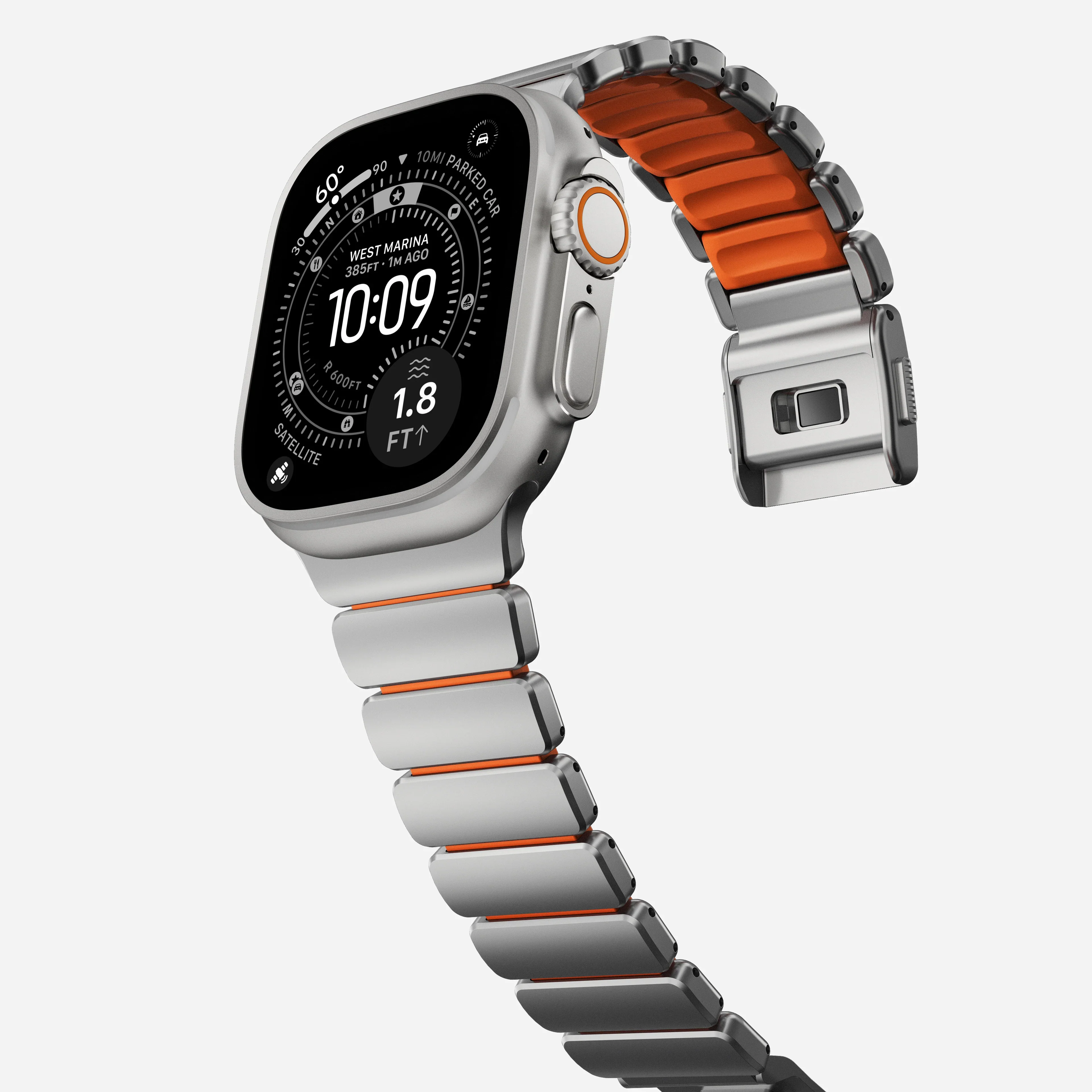 Nomad Stratos Titanium Apple Watch Ultra 1 - 3 / 42-49mm / Series 1-11 & SE - Natural / Orange - Image 9