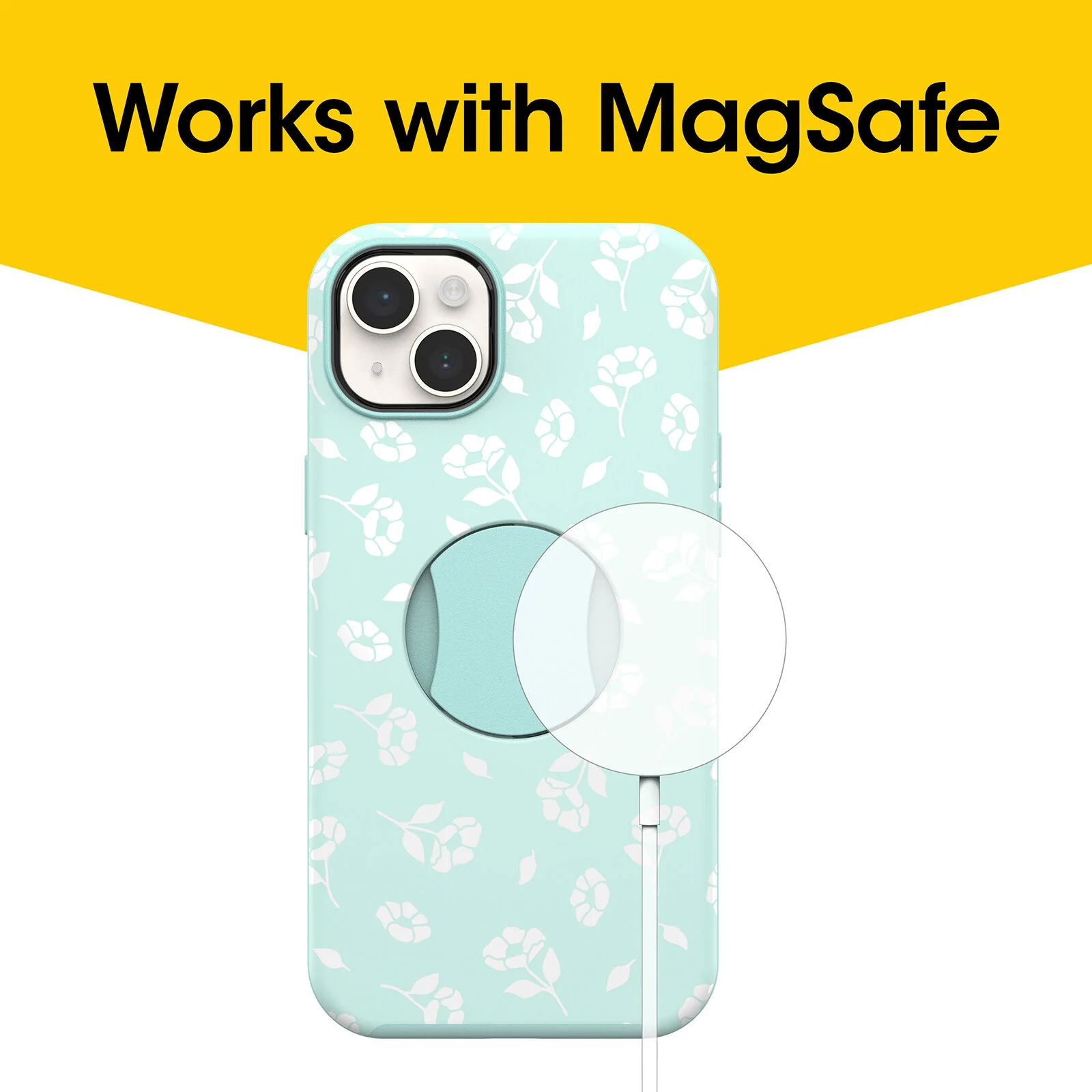OtterGrip Symmetry Case with MagSafe iPhone 14 Plus / 15 Plus 6.7 inch Poppies Sea Blue - Image 4