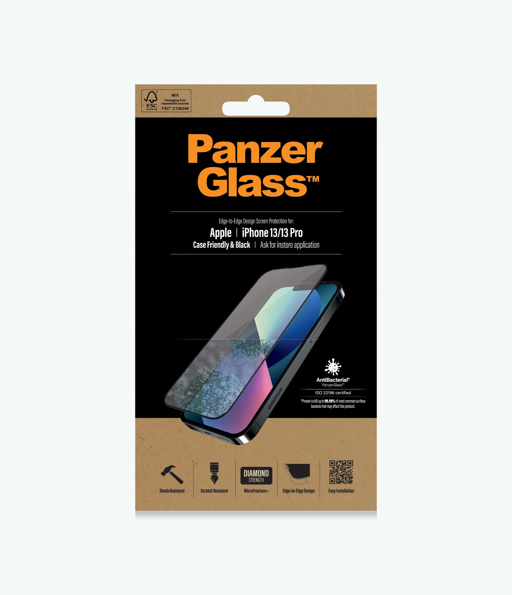 PanzerGlass Screen Guard iPhone 13 / 13 Pro 6.1 Case Friendly Black Frame - Image 4