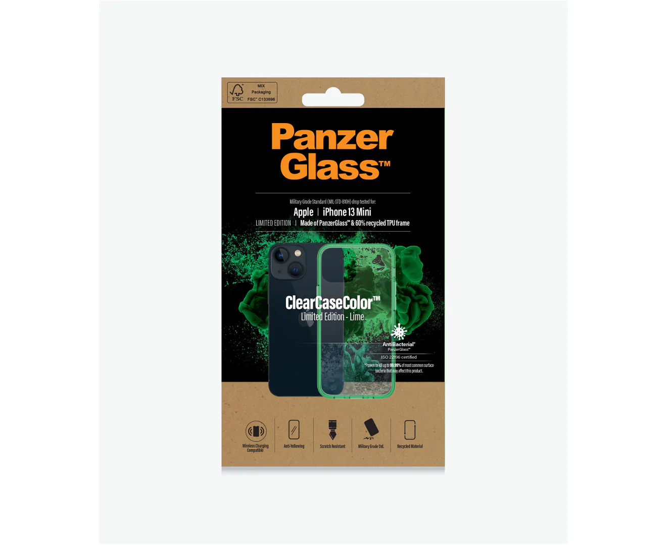 PanzerGlass Clear Case Apple iPhone 13 Mini - Lime Green - Image 2
