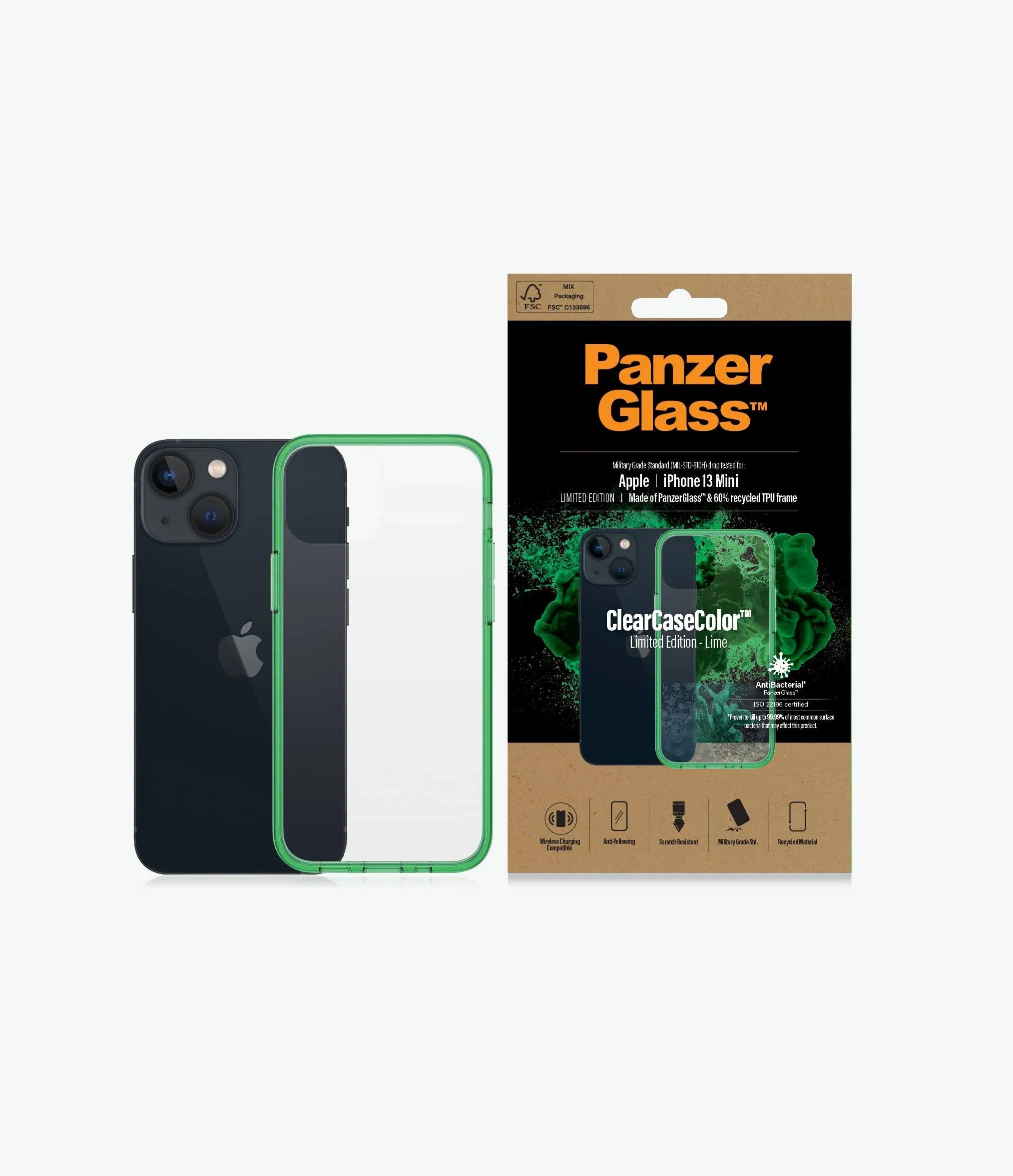 PanzerGlass Clear Case Apple iPhone 13 Mini - Lime Green - Image 5