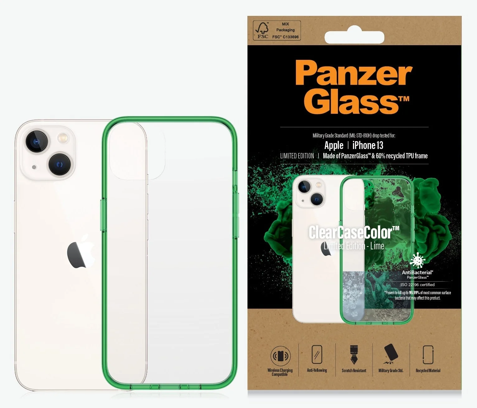 PanzerGlass ClearCaseColor Apple iPhone 13 Standard - Lime Green - Image 6