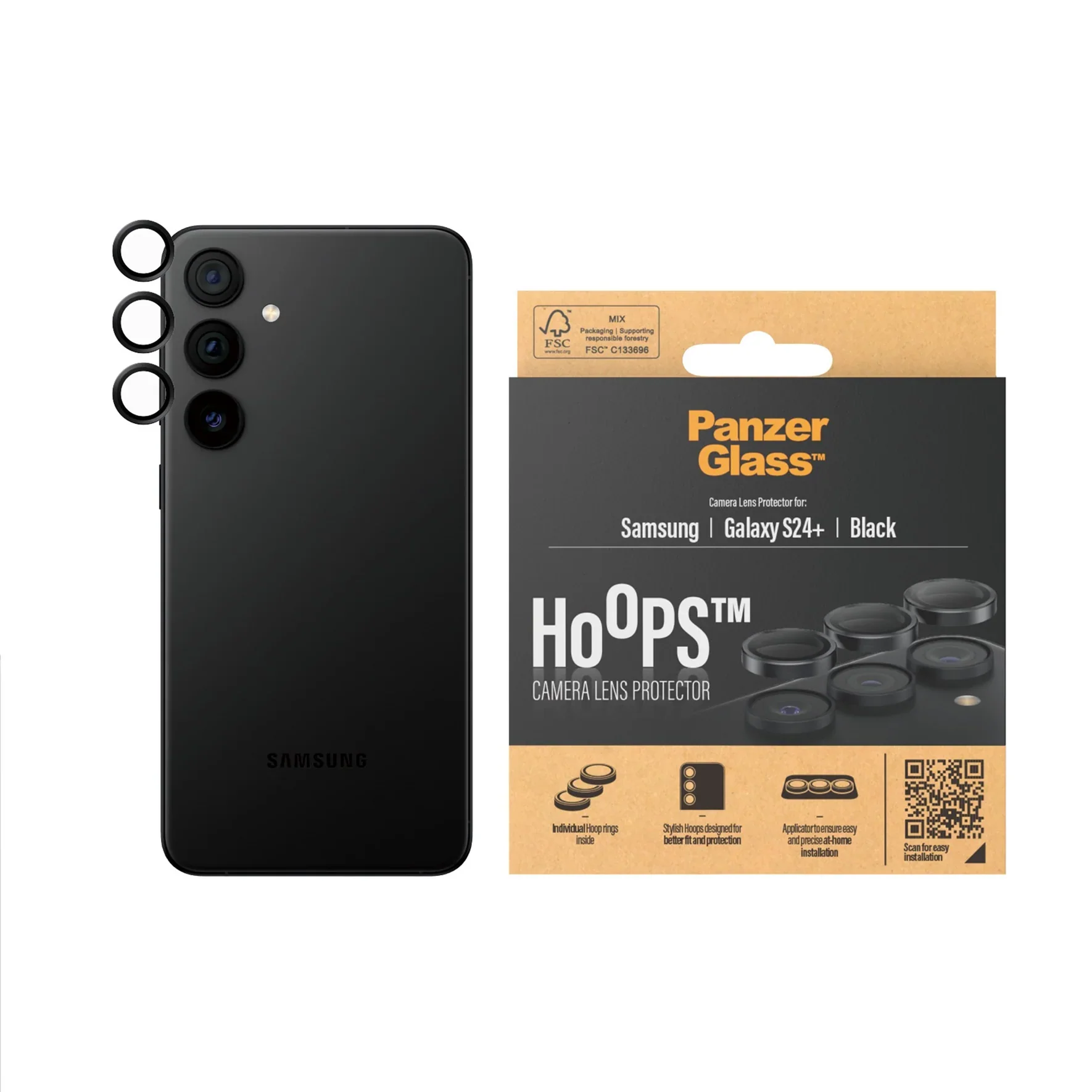 PanzerGlass Hoops Camera Lens Protector for Samsung Galaxy S24 Plus - Black - Image 2